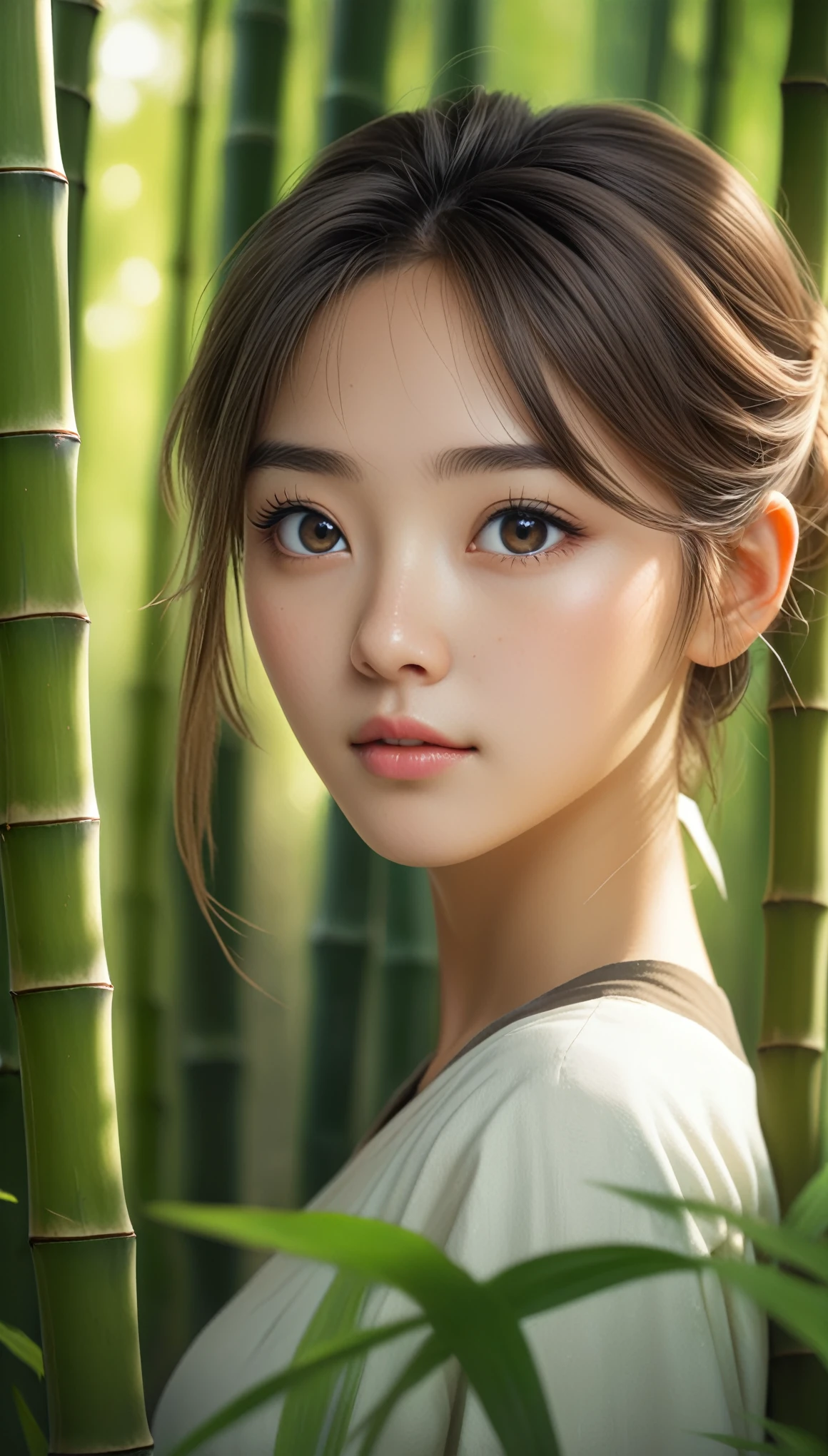 masterpiece, best quality, soft lighting, absurdres, 1girl, solo focus, skin imperfection, skindentation, perfect face, puffy face, beautiful face, big eyes, puffy eyes, perfect eyes, eyelashes, 
Hu Tao (genshin impact) from genshin impact, outdoor, bamboo forest, 8k, UHD, HDR, (Masterpiece:1. 5), (best quality:1. 5)
traditional japanese clothing.