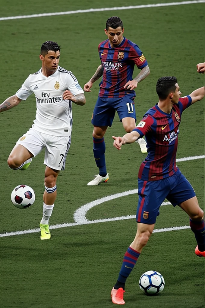 God playing soccer with Messi and Cristiano Ronaldo 