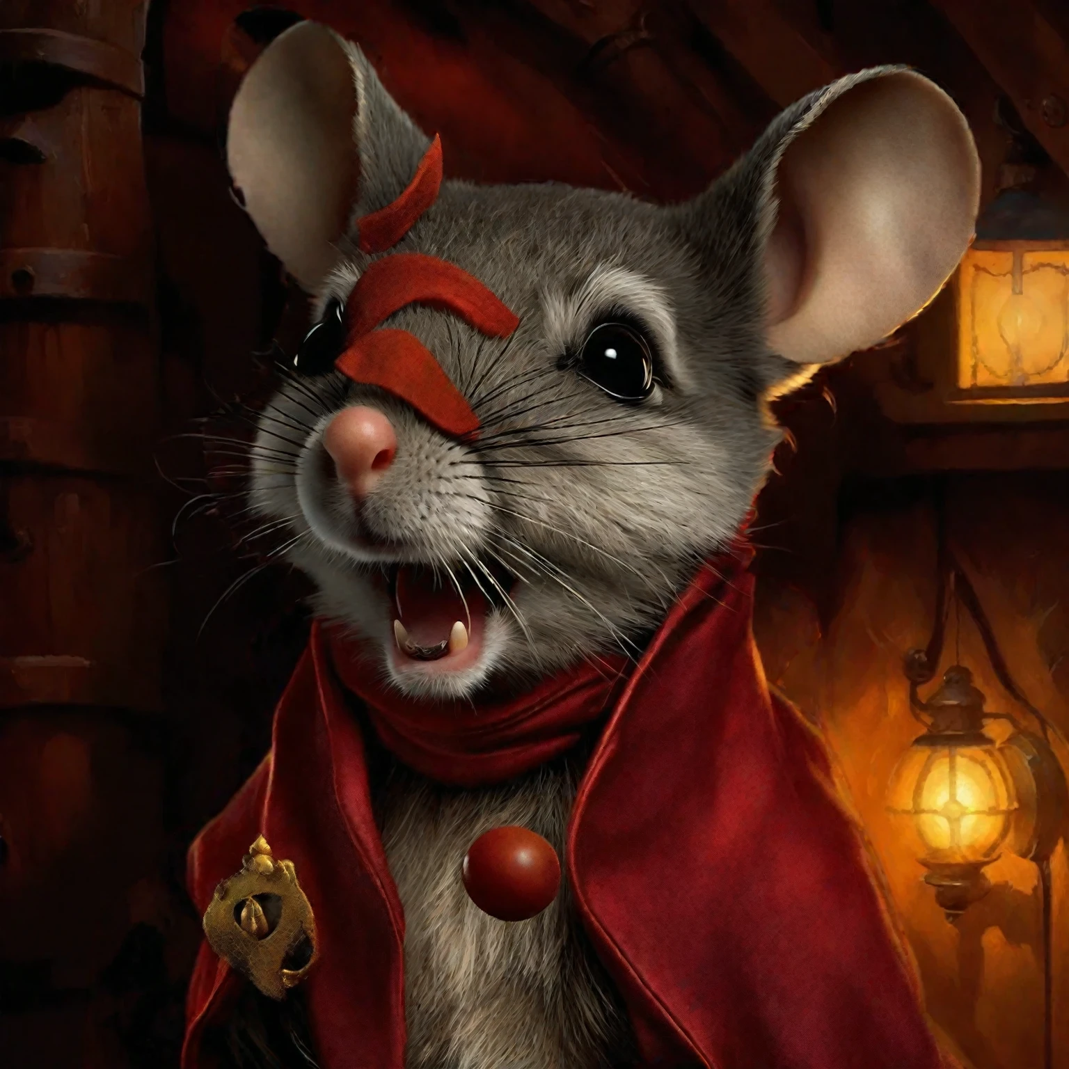 male mouse, pirate hat, gray skin clown nose