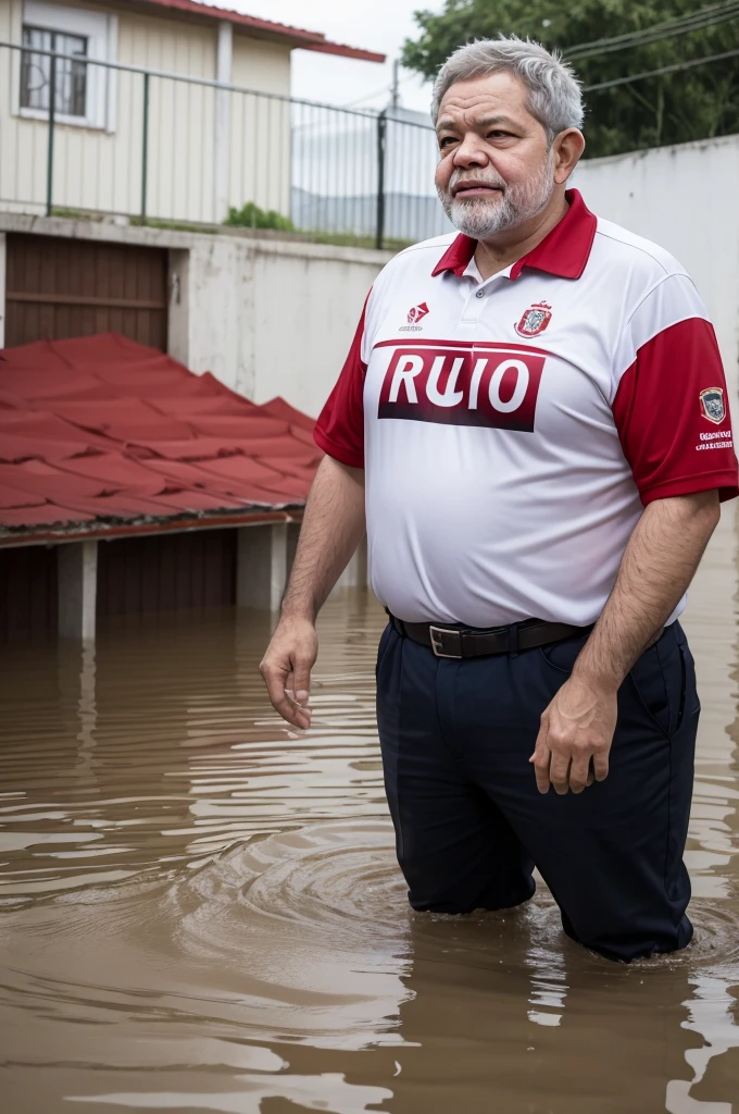 President Lula among the poor saving from floods in Rio do Sul with the Internacional football club shirt