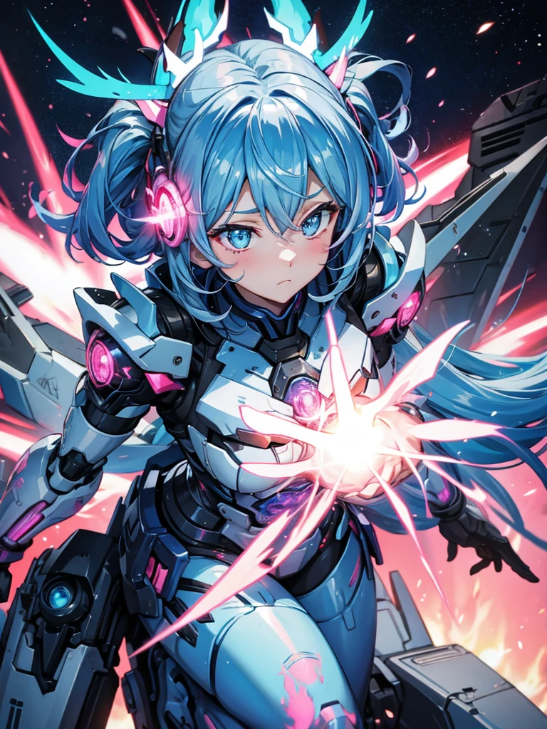 Blue and pink flames, Woman, 独奏, post explosion scenario.