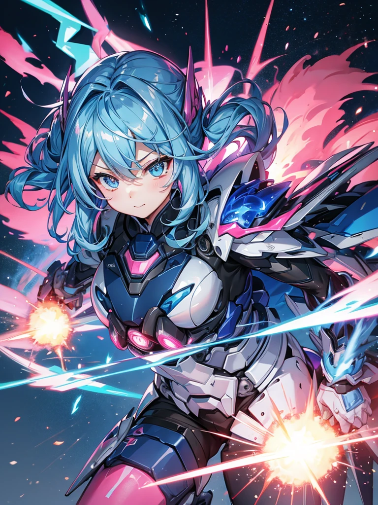 Blue and pink flames, Woman, 独奏, post explosion scenario.