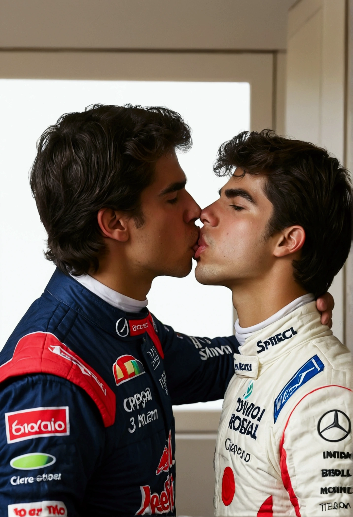 Maxime Crépeau kissing Lance Stroll on the mouth,in a room alone,2 men