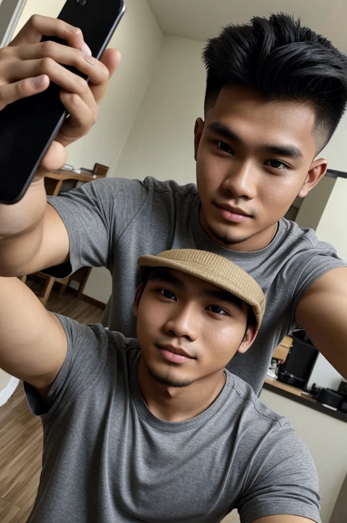 A 21-year-old Filipino man with wolf-cut hair, wearing a shirt and taking a selfie on the front camera of his phone.