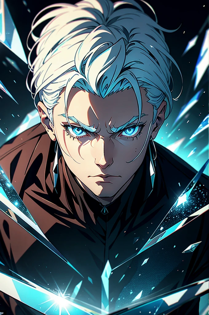 **Prompt:**
A 19-year-old male with striking blue eyes and white hair stands with an intense gaze directed straight at the camera. Behind him is a large, fragmented mirror or glass, each shard reflecting a different aspect of his multiple personalities. Some reflections show a fierce warrior, a cunning strategist, a gentle caretaker, and a cold, ruthless manipulator. The contrast between his calm, composed exterior and the diverse, conflicting personas in the reflections creates a captivating, multidimensional portrait.