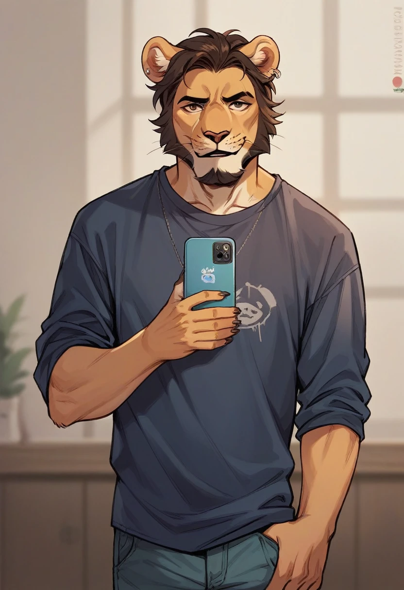 please create an image of a lion dressed as a muslim promoting a no to cyberbullying campaign on tiktok