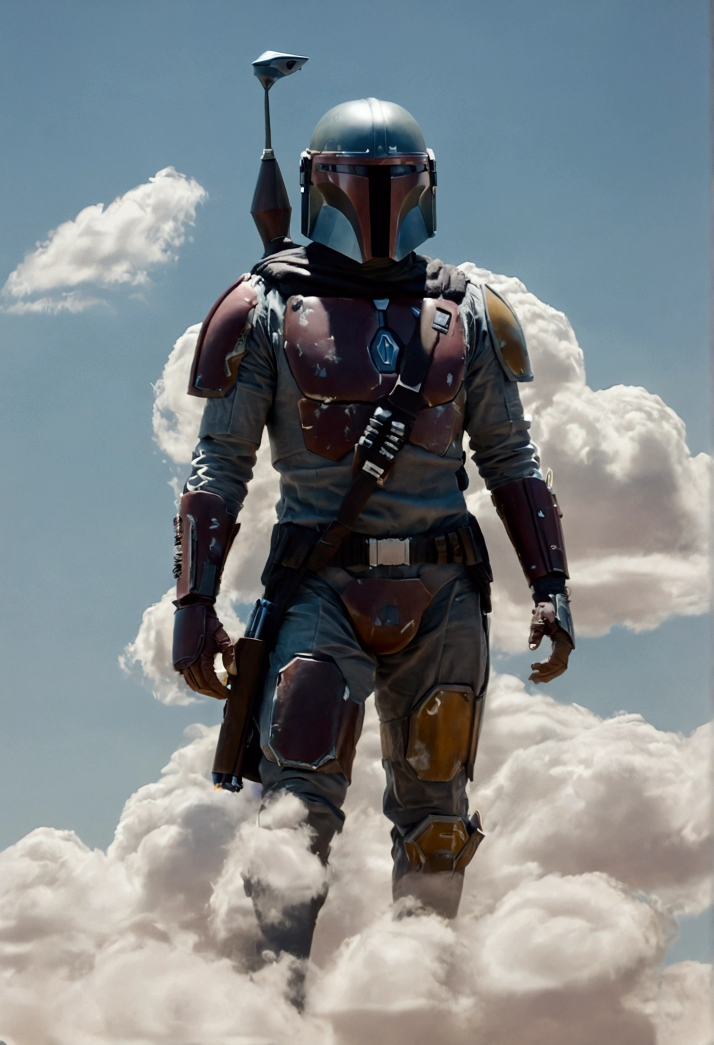 a photo of a cloud that looks like mandalorian, detailed