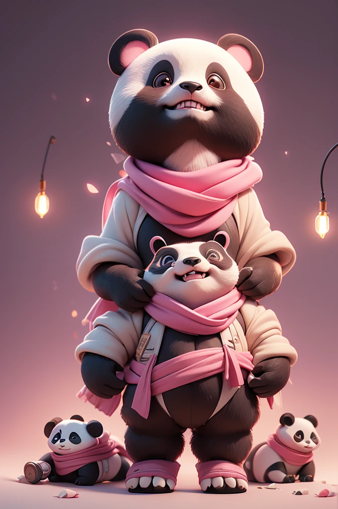 A panda wearing (long:1.2) pink (scarf:1.3), Beetles with arms and heads, (Hidden Shot:1.17), epic realistic, fade, ((Neutral colors)), Art, (Human Development Report:1.5), (Soft colors:1.2), Ultra Detailed, (Artstation:1.5), Movie, Warm lamps, Dramatic lighting, (Intricate details:1.1), Complex background, (Rutkowski:0.8), (Cyan and Orange:0.4)