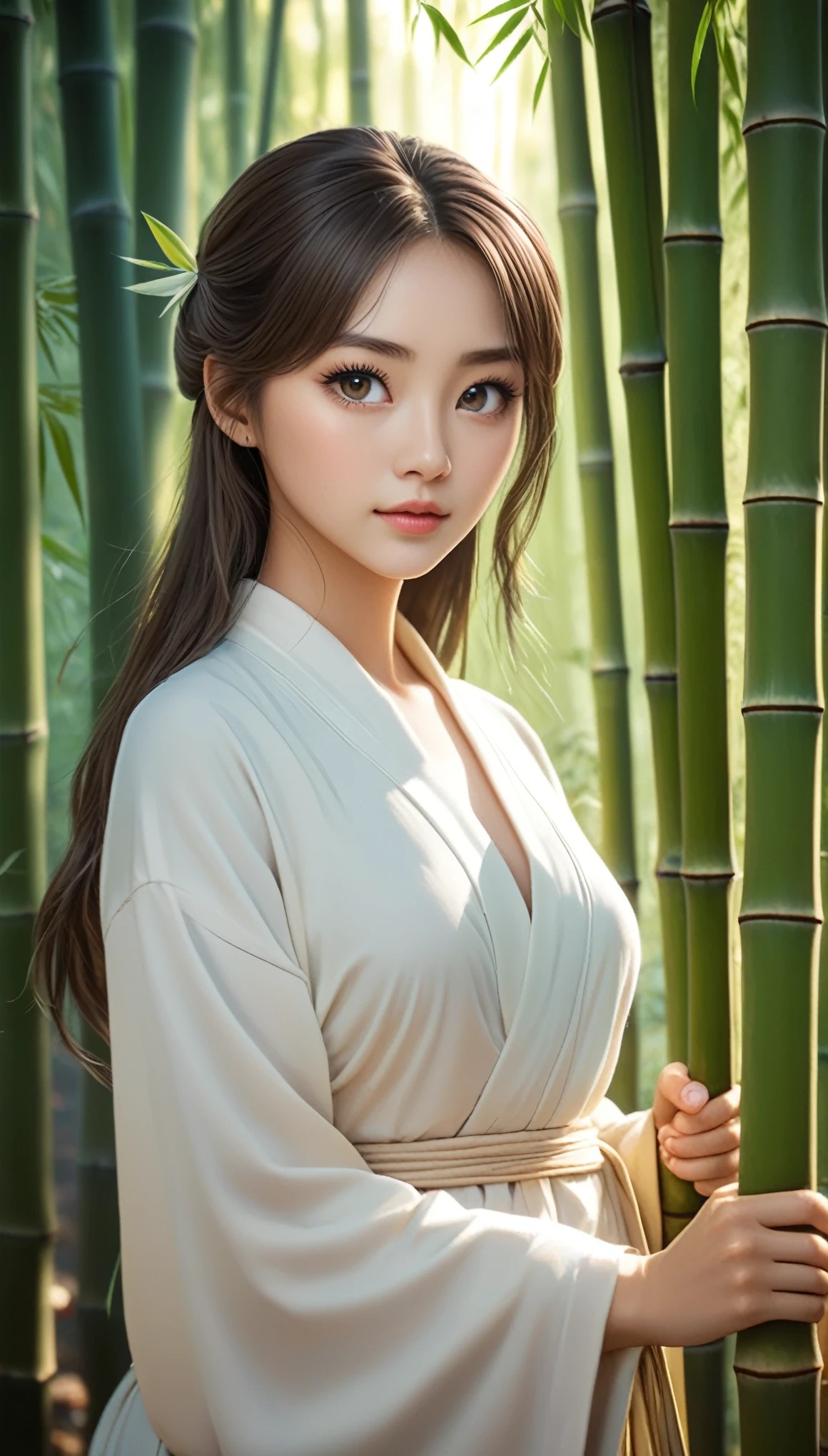 masterpiece, best quality, soft lighting, absurdres, 1girl, solo focus, skin imperfection, skindentation, perfect face, puffy face, beautiful face, big eyes, puffy eyes, perfect eyes, eyelashes, 
Hu Tao (genshin impact) from genshin impact, outdoor, bamboo forest, 8k, UHD, HDR, (Masterpiece:1. 5), (best quality:1. 5)
traditional japanese clothing.