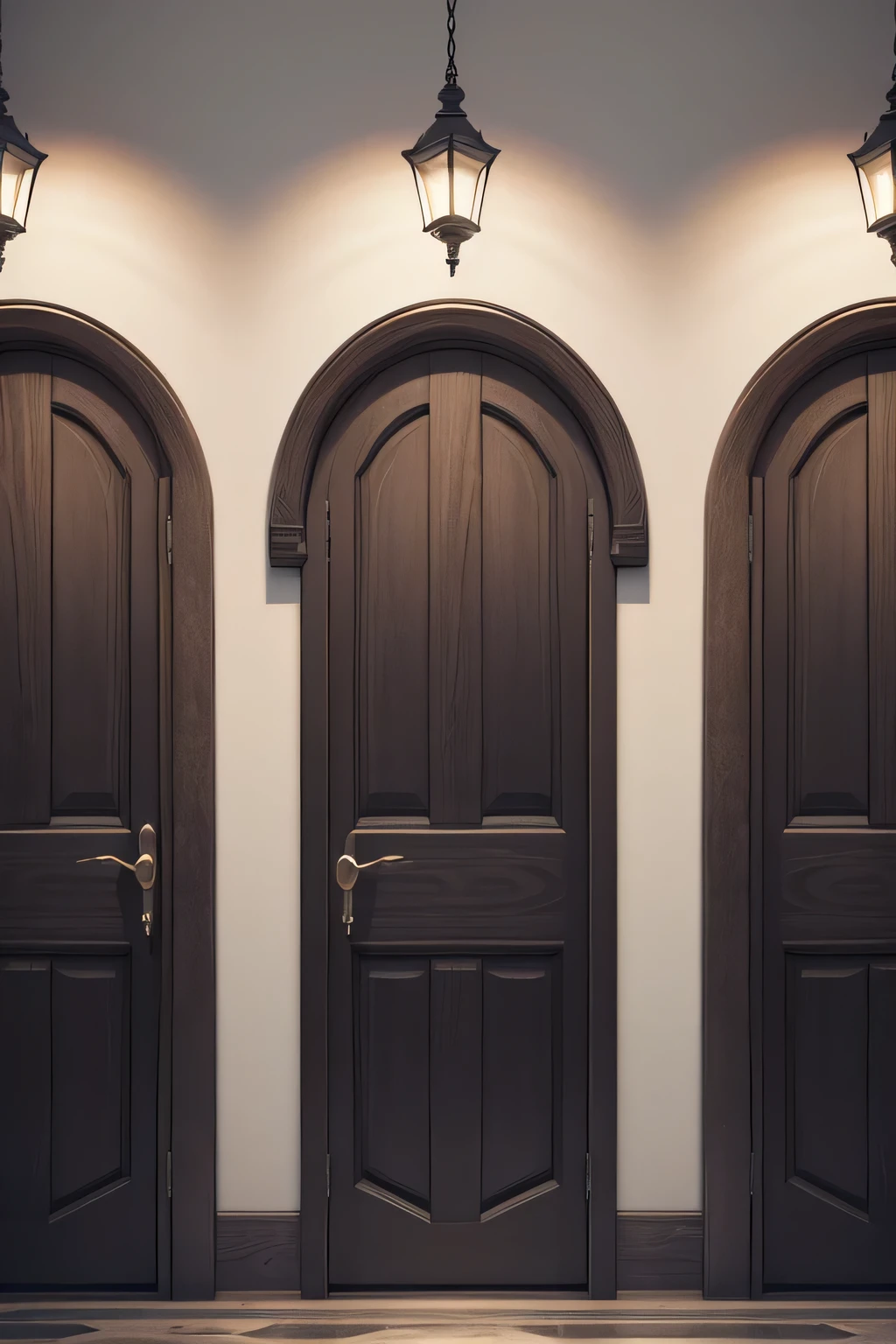 a dark passage with 3 doors