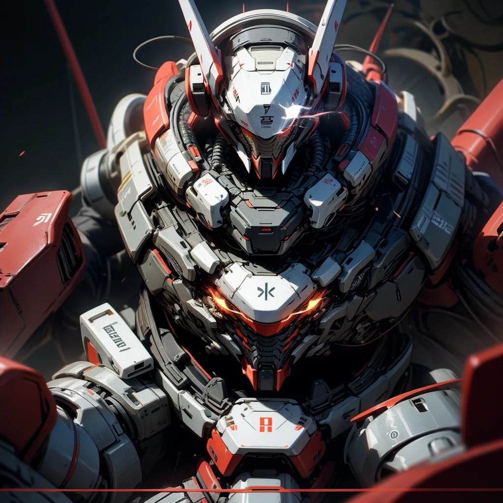 Big robot with a dark screen on face, technological chaos