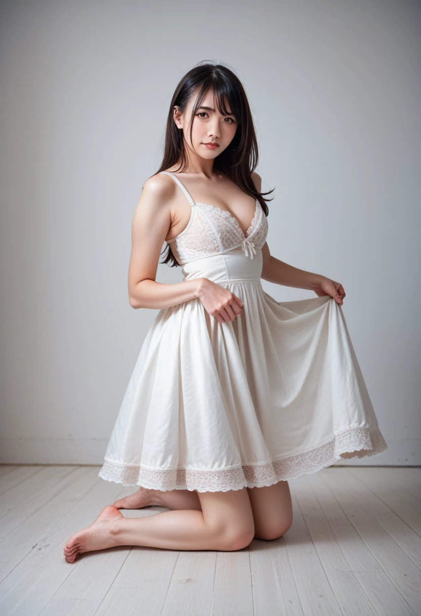 8k, raw photo, best quality, masterpiece, realistic, photo realistic, clear, professional lighting, beautiful face, best quality,ultra high res, realistic japanese beautiful, Super detailed, 1girl, full body, detailed lace lingerie