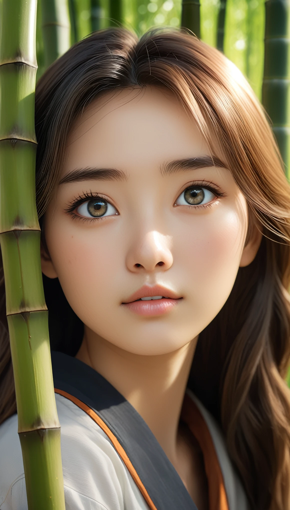 masterpiece, best quality, soft lighting, absurdres, 1girl, solo focus, skin imperfection, skindentation, perfect face, puffy face, beautiful face, big eyes, puffy eyes, perfect eyes, eyelashes, 
Hu Tao (genshin impact) from genshin impact, outdoor, bamboo forest, 8k, UHD, HDR, (Masterpiece:1. 5), (best quality:1. 5)
traditional japanese clothing.