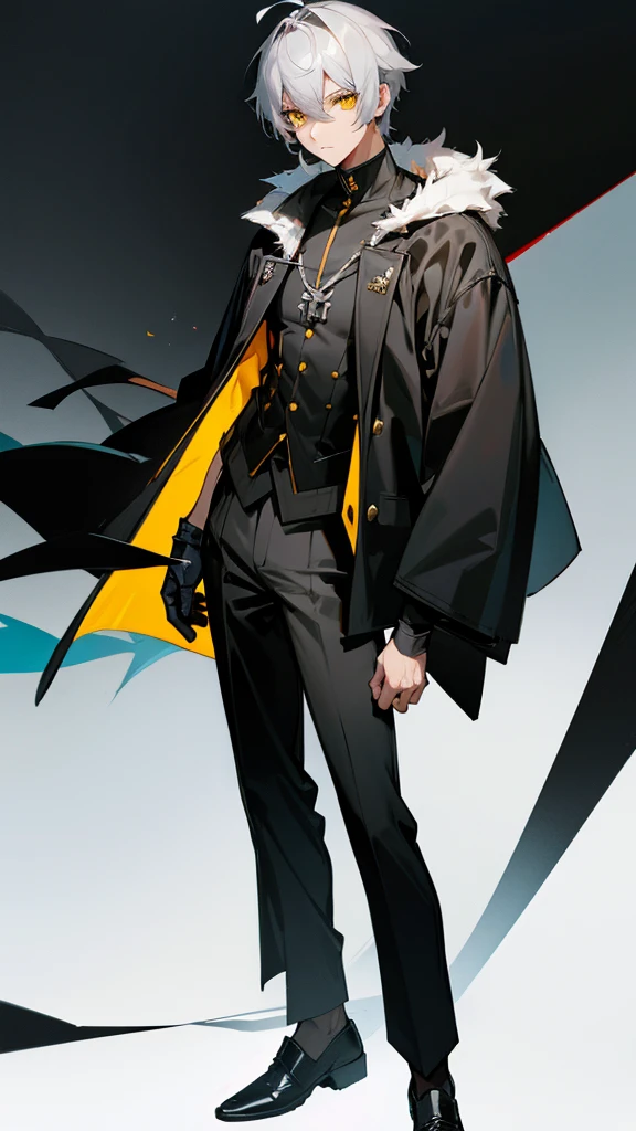 Male character with gray hair and yellow eyes and black clothes
