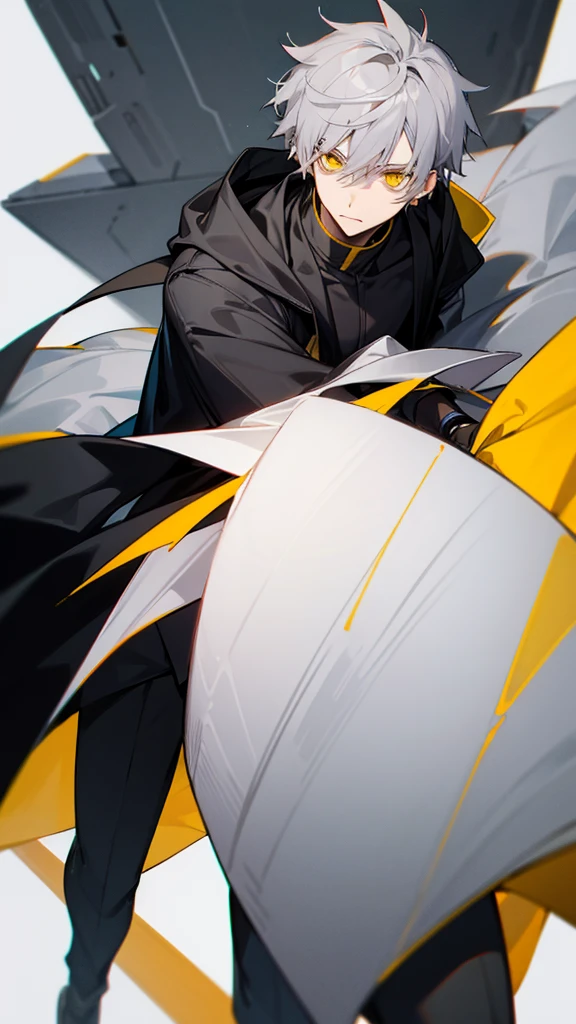 Male character with gray hair and yellow eyes and black clothes