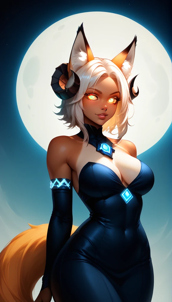 score_9, score_8_up, score_7_up, 1girl, solo, 
(Random lenght hair), ((glowing random colored  eyes)), curved ram horns, (fox ears, fox tail), tanned skin, furry, (fox:1.2), (random breasts, random face expression, random pose, random accessories), monochromatic, eerie atmosphere, 
(random oldtimer dress), seductive, ((random sci-fi background))