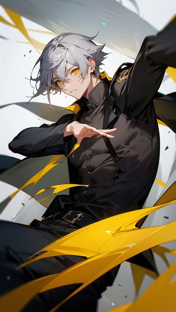 Male character with gray hair and yellow eyes and black clothes
