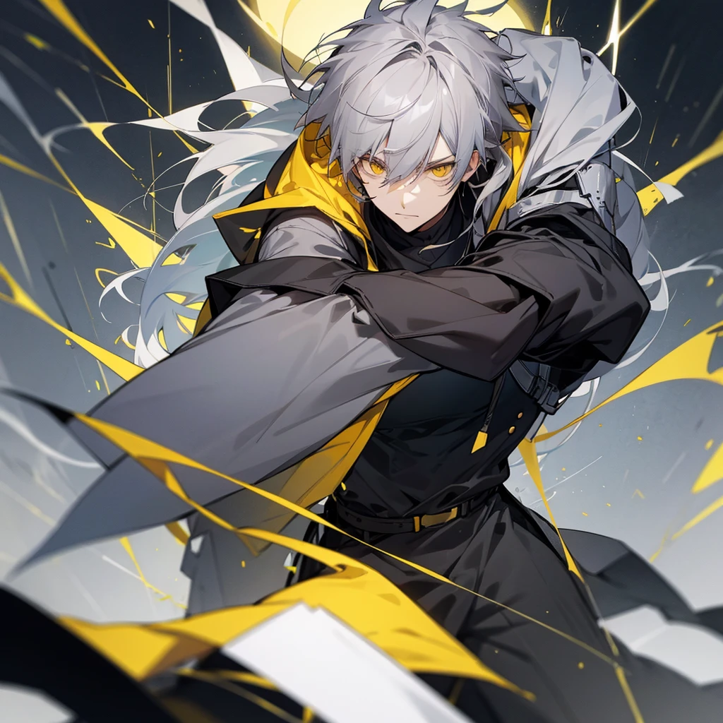 Male character with gray hair and yellow eyes and black clothes