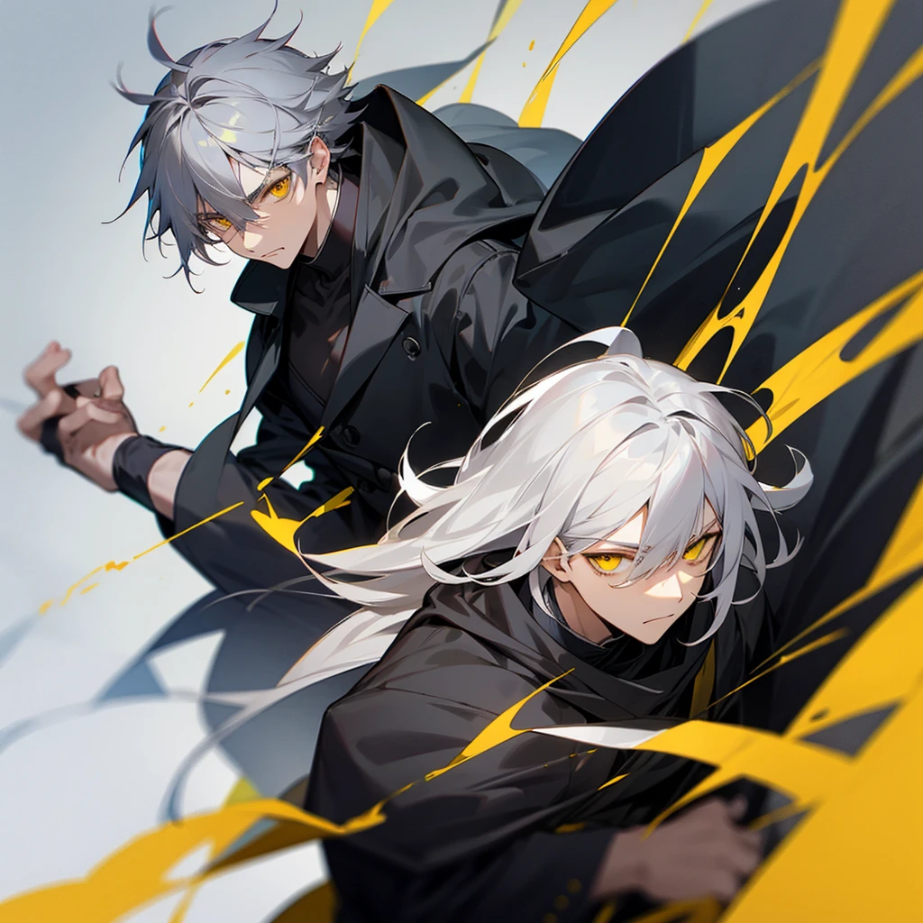 Male character with gray hair and yellow eyes and black clothes