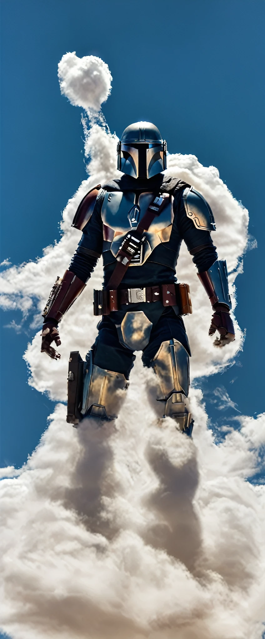 a photo of a cloud that looks like Mandalorian, detailded