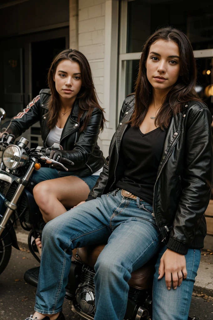 Photo of riding a motorbike with girlfriend and wearing jacket and name