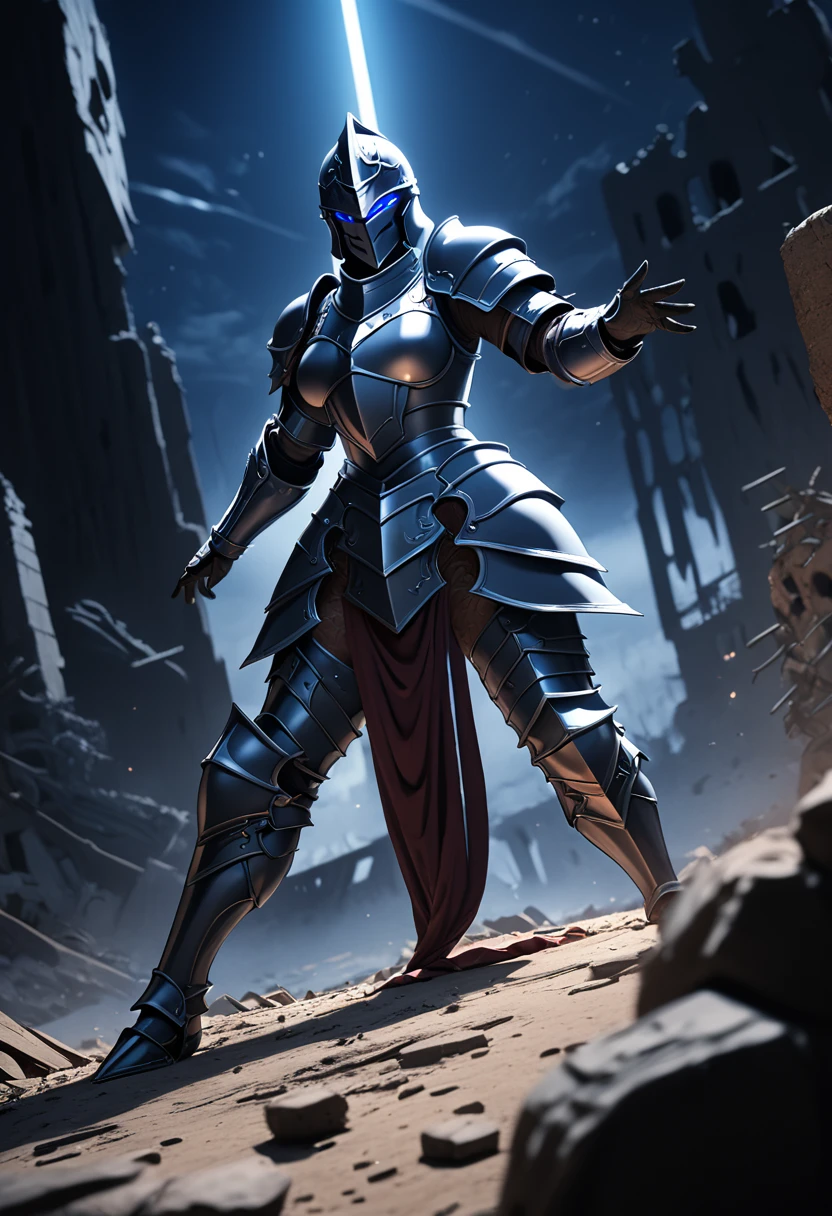 (masterpiece, top quality, best quality, beautiful and aesthetic:1.2), full body, SFW, extremely detailed, detailed eyes, detailed hands, cinematic light, depth of field, 1girl, seducing smile, solo, official, (full armored knight:1.4), dark armor, knight helmet, mash kyrielight, slim body, cinematic lighting, dramatic lighting, dramatic atmosphere, hyper-realistic, high resolution, stunning contrast, high quality, best quality, 8k, 4k, intricately detailed, (amazing details:1.2), highly detailed skin, powerful presence, vibrant colors, (detailed eyes:1.2), striking eyes, (detailed background), (warzone on background, night, ruins), (dynamic angle:1.2), (dynamic pose:1.2)