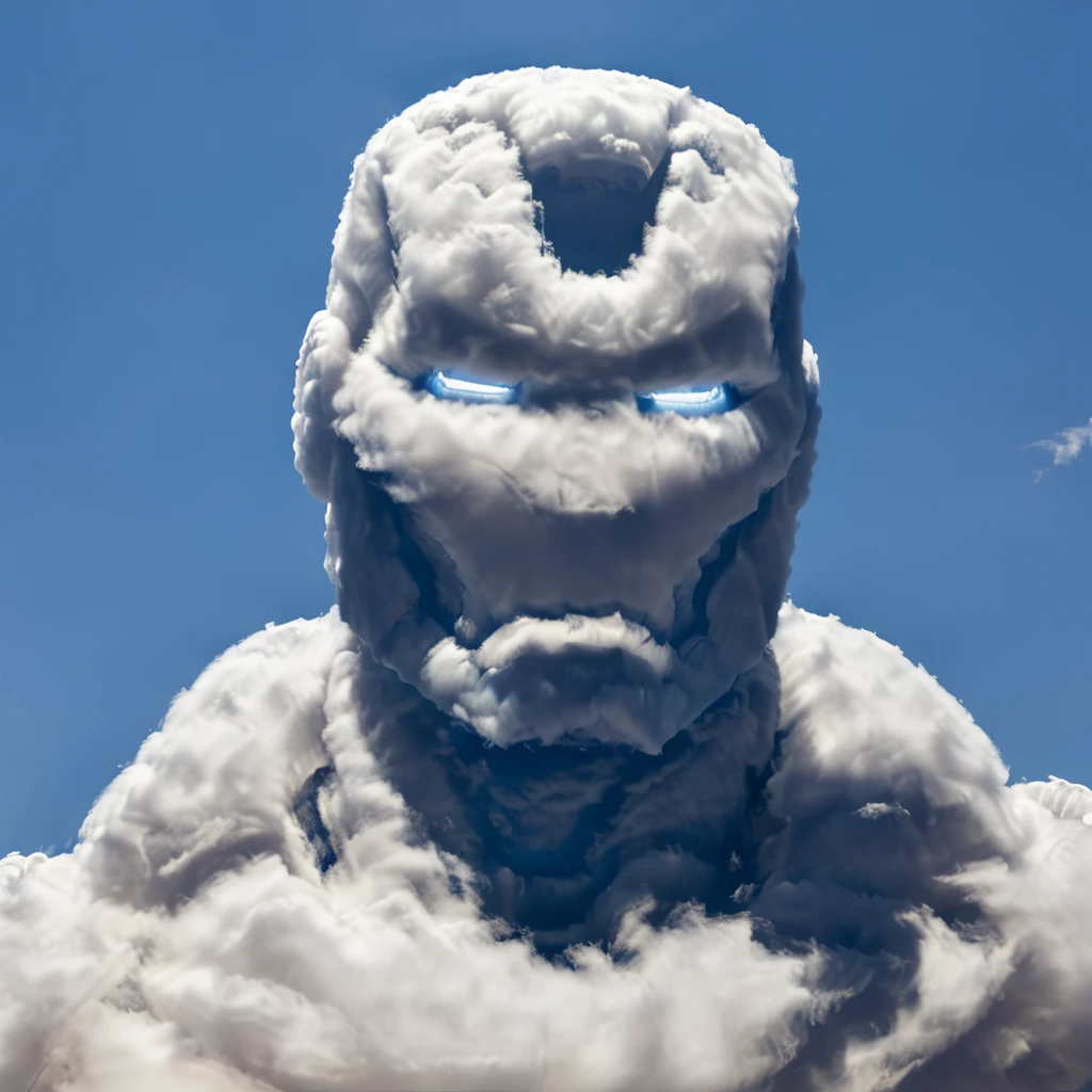 a photo of a cloud that looks like iron man, detailded