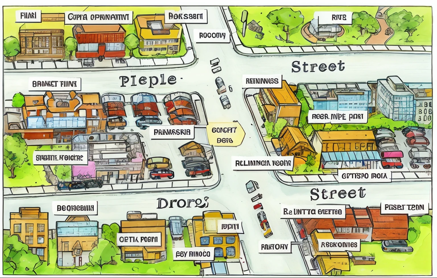 streets with hispital, park