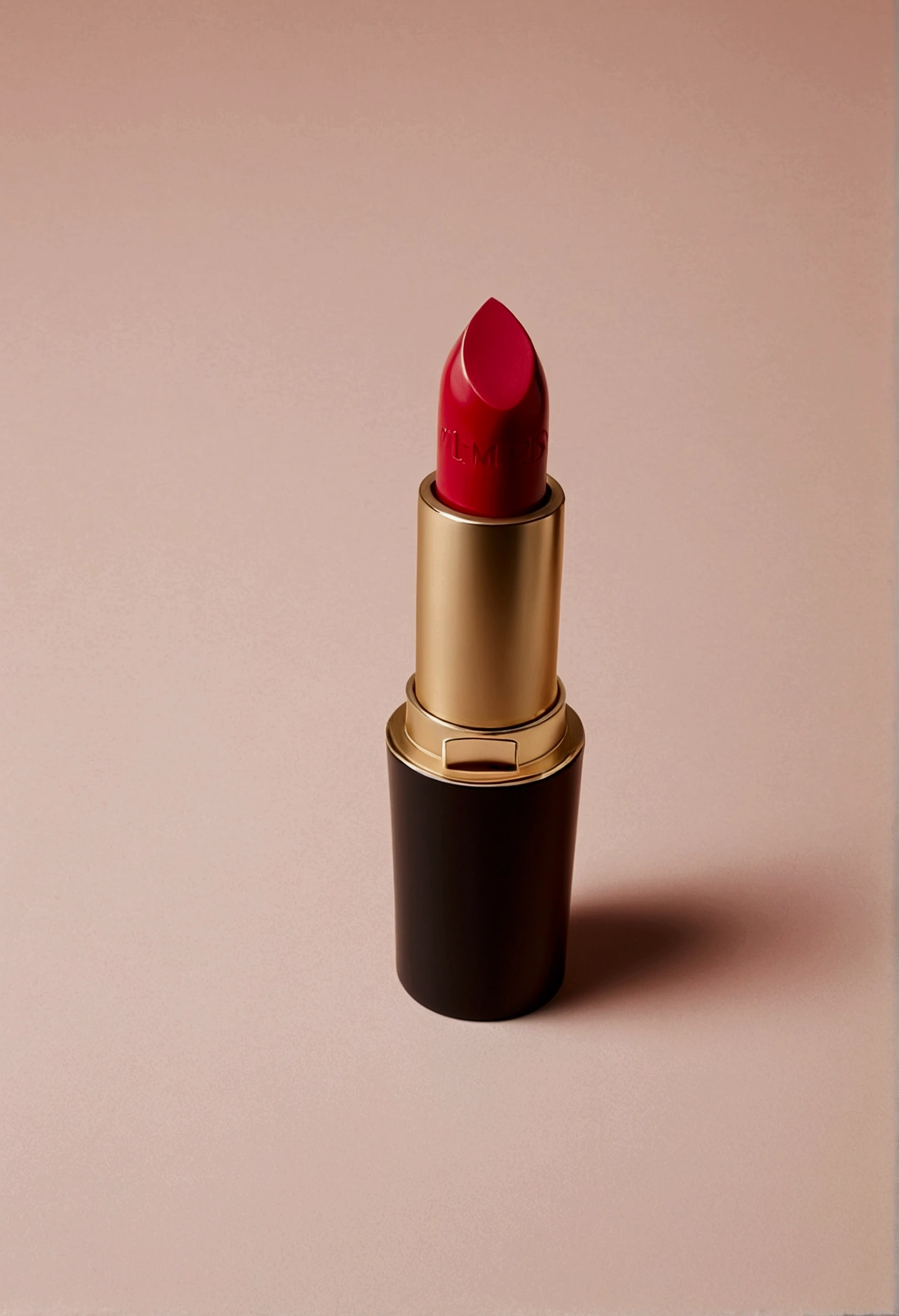 Image of a lipstick with the cap on the side,camera lying down