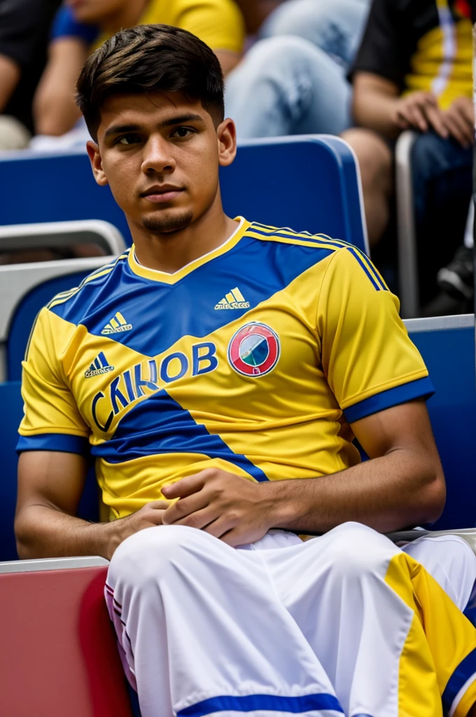 Fan watching the game wearing a Colombia shirt with the name Andrey