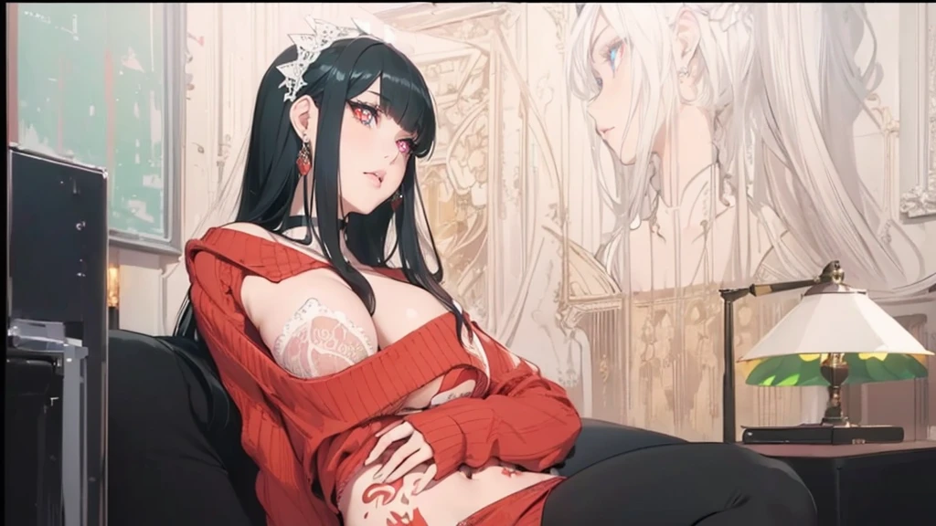 ((1girl, solo)), yor briar, beautiful body, (perfect anatomy, perfect body, perfect hands, perfect legs), natural proportions, sexy body, large breasts, sitting, object hug BREAK
((extremely detailed face)), (red eyes:1.2), (beautiful detailed eyes:1.6), (realistic pupils, realistic iris:1), expressive eyes, looking to the side, (clear eyes:1.3), (hyperrealistic:1.2), (detailed skin texture:1.2), smooth skin, (black hair:1.5), long hair, white hairband, earrings, (detailed lips:1.2), (attractive lips:1.1), (glossy lips:1.1), closed mouth, perfect face, perfect eyes BREAK
red sweater, off-shoulder sweater, long sleeves, sweater dress, black pantyhose BREAK
indoors, couch, lamp, pillow, wall painting BREAK
(masterpiece:1.5), anime-style, top quality, best quality, (beautiful and aesthetic:1.2), (ultra detail:1.5), Ultra-detailed depiction, Ultra-precise depiction, extremely detailed 8k illustration, high resolution, (highly detailed shading:1.2), (realistic lighting:1.4), perfect lighting, vibrant colors, dynamic tones, striking hues, 8k, absurd resolution, perfect shadows, hdr, UHD, ambient lighting, realistic, ultra-realistic, photo realistic, highly detailed, rich detail, luminous colors, fine texture, intricate design, professional illustration, (soft light:1.2), (illustration:0.7)