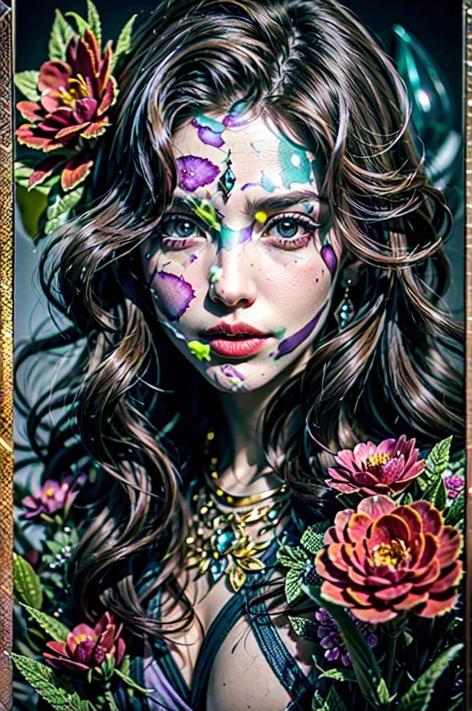 Tarot cards, crystals, crystal ball, diamonds, flowers, realistic, realistic, witch style
