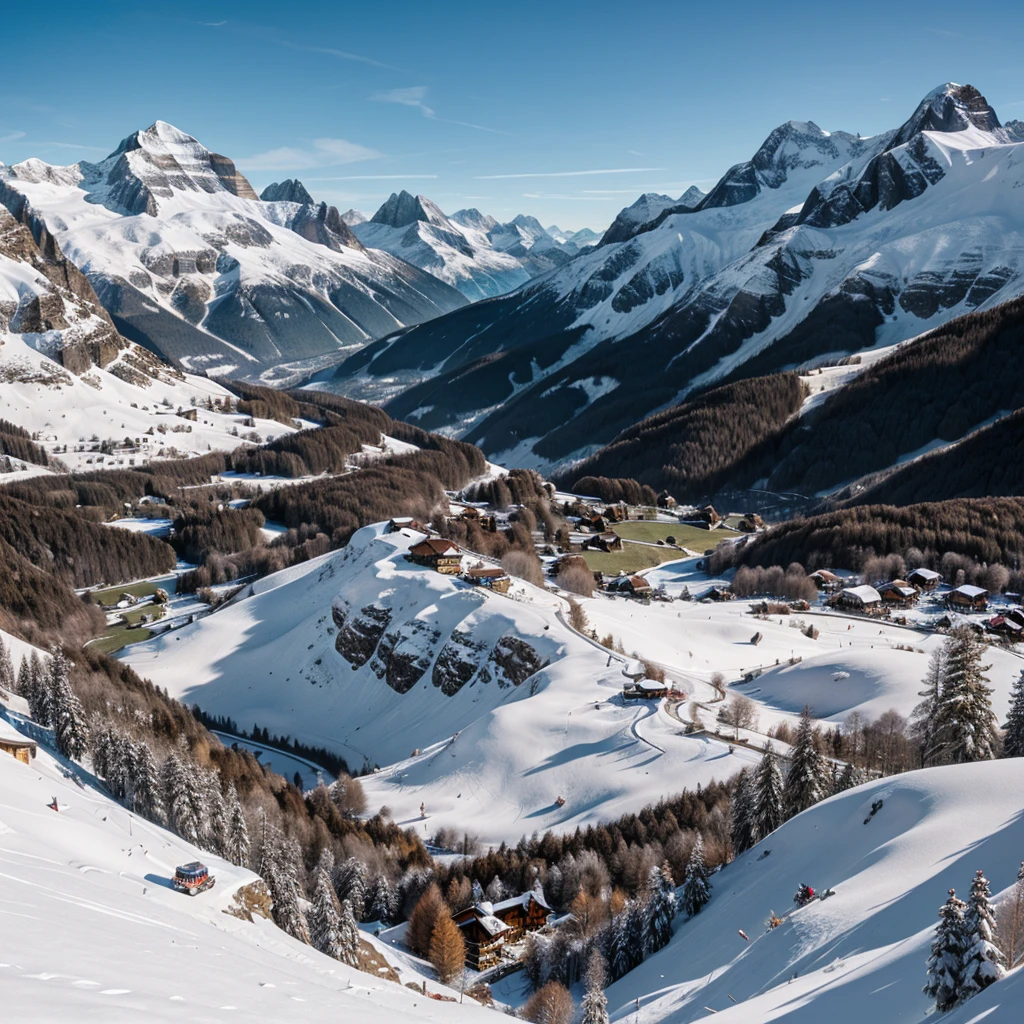 Capture the timeless beauty and grandeur of the Swiss Alps with a captivating photoshoot of a model posed against this majestic backdrop. Highlight the stunning snow-capped peaks, verdant meadows, and charming alpine villages. Position the model in ways that showcase the breathtaking landscape—whether it's standing on a mountain ledge, walking through a picturesque village, or framed by the dramatic mountain scenery. Aim to create an image that seamlessly blends the elegance of the model with the awe-inspiring natural beauty of the Swiss Alps