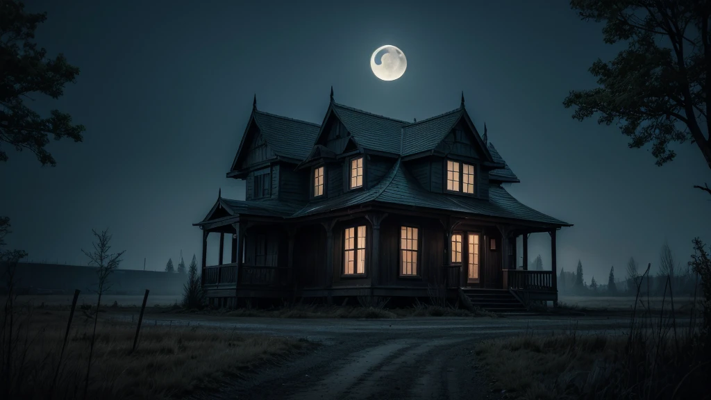 (best qualityer) a night house with a horror vibe ( without trees and moon )