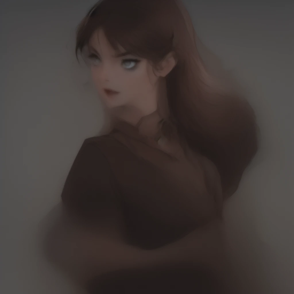 a young woman with pale skin, reddish eyes, thin almond-shaped eyes, light makeup, egyptian eyeliner, firm posture, tight long black dress with large sleeves covering hands, queen anne neckline, straight very long hair cascading down, sharp canines, red lips, roguish smile, serious expression, in a vampire mansion,(best quality,4k,8k,highres,masterpiece:1.2),ultra-detailed,(realistic,photorealistic,photo-realistic:1.37),dark fantasy,gothic,dramatic lighting,dramatic shadows,chiaroscuro,moody atmosphere,dramatic pose