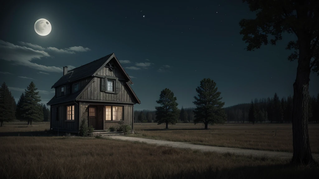 best qualityer) a small house by day with a horror vibe ( without trees and moon )