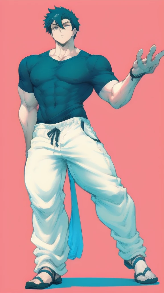 full body in image, masculine pose, unique hair, full man, casual black t shirt, white harem pants, male body, slender body, short hair, full body, hot body, sexy male body, dinamic pose. detalied pose, body, simple background, expressive face, focus on face, line art, sketch
