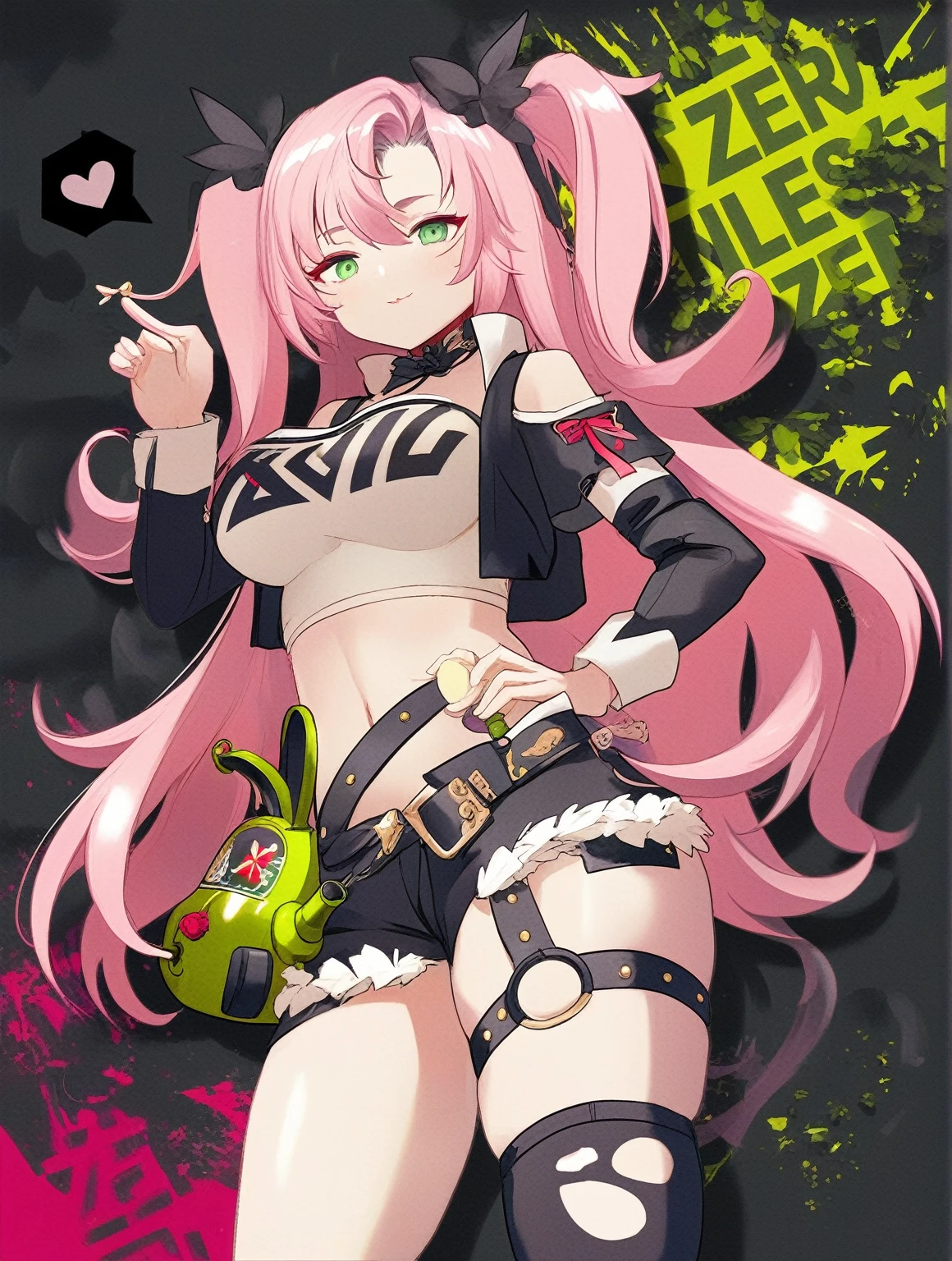  anime with pink hair and black and white outfit holding a green teapot, of the girls on the front line, girls front line style, dishonest anime girl, azur lane style, trends on artstation pixiv, android heroine, high quality anime art style, rossdraws e jazza,