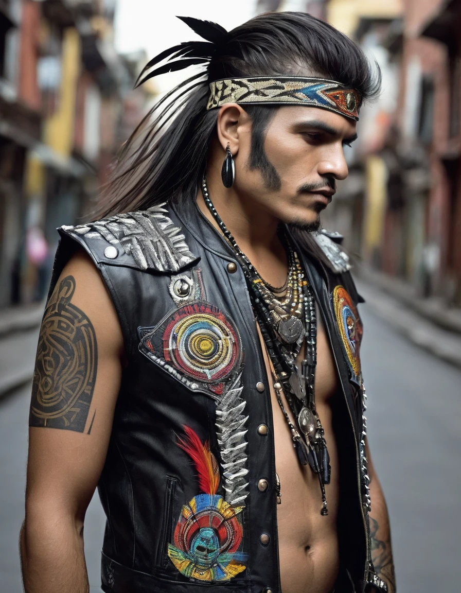 MAKE THE PROFILE OF A MALE MAN
**Metalhead Style Clothing, or rocker with indigenous and Colombian details in the clothes