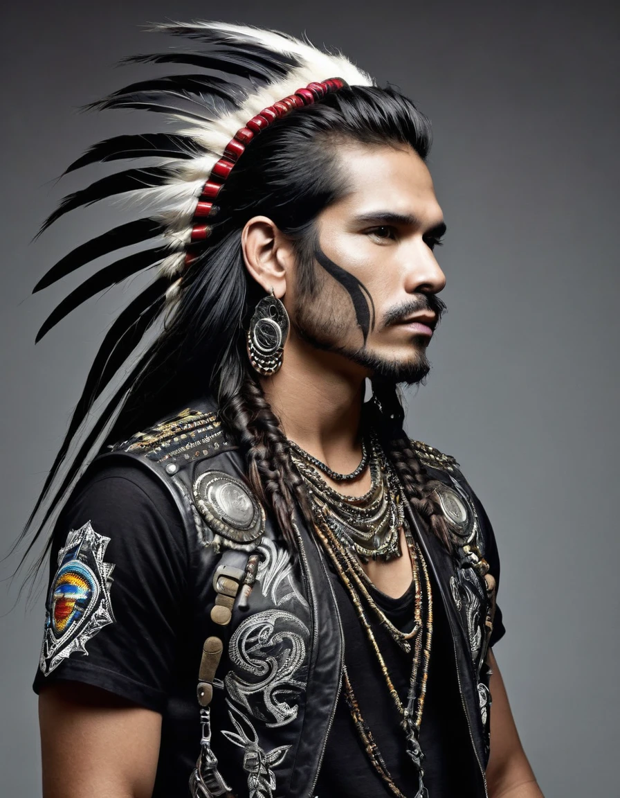 MAKE THE PROFILE OF A MALE MAN
**Metalhead Style Clothing, or rocker with indigenous and Colombian details in the clothes