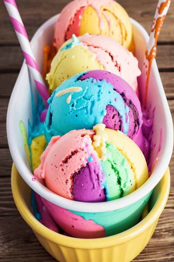Melted colorful ice cream 