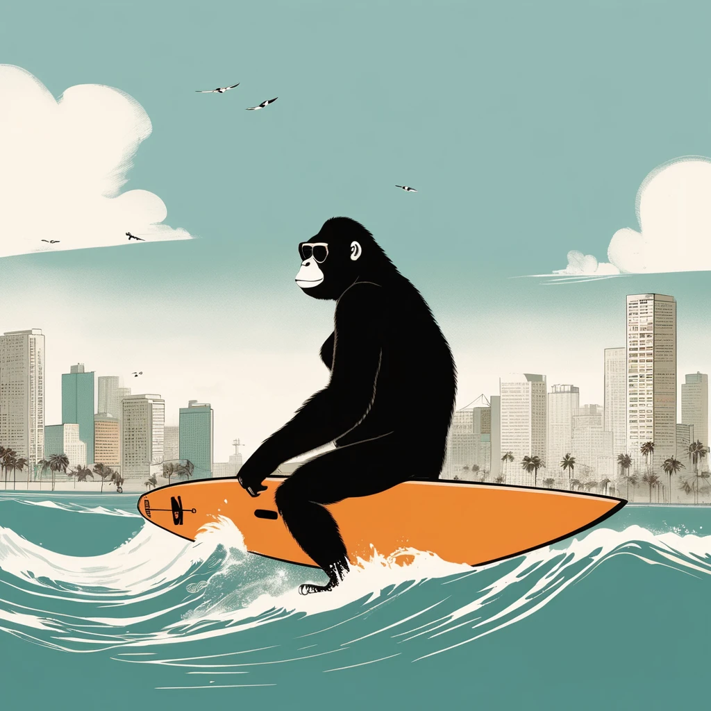 gorilla-like , sweet,art by Sophie Roach , art by Jon Klassen , art by Michael Cho , art by Sophie Roach、sunglasses,surfing,city