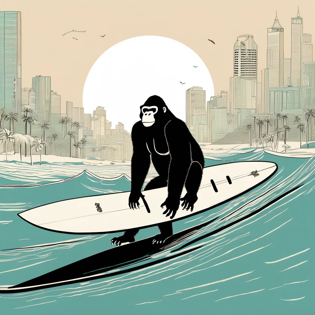 gorilla-like , sweet,art by Sophie Roach , art by Jon Klassen , art by Michael Cho , art by Sophie Roach、sunglasses,surfing,city