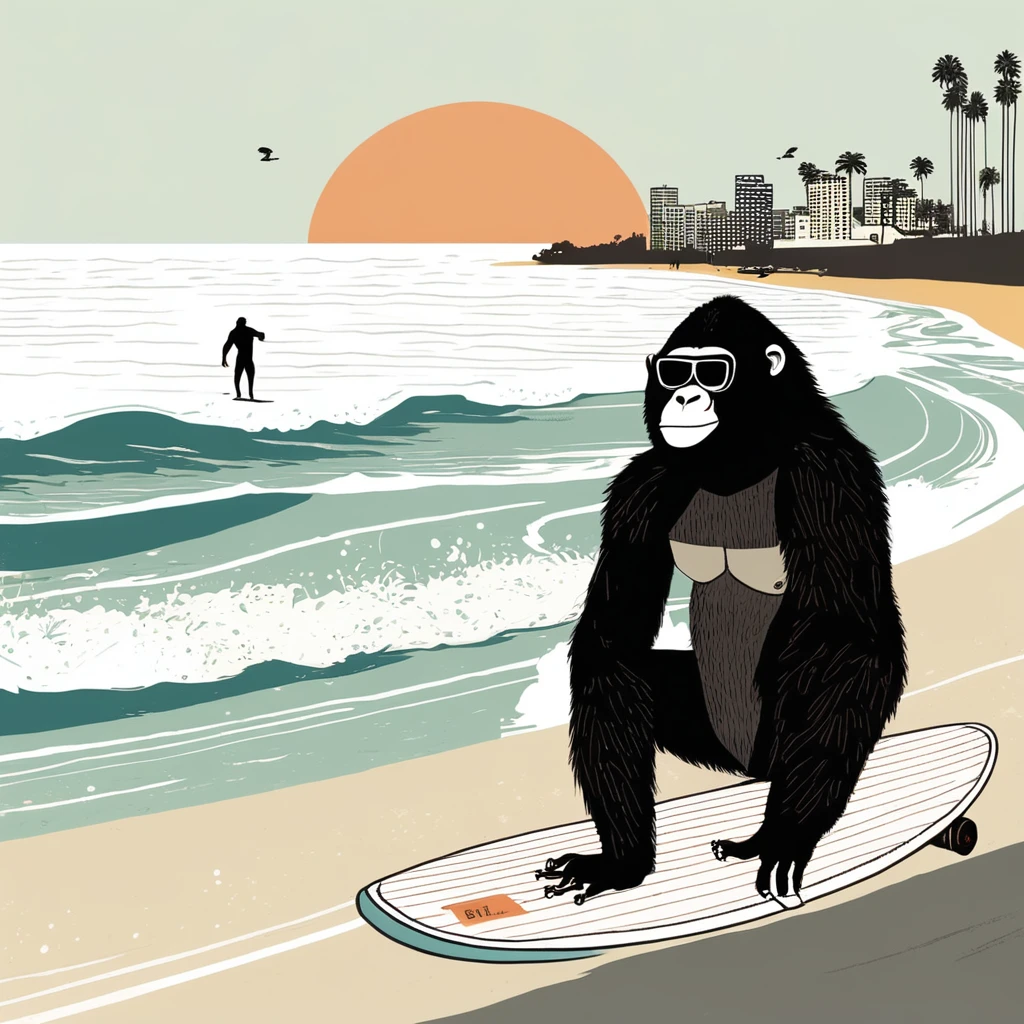 gorilla-like , sweet,art by Sophie Roach , art by Jon Klassen , art by Michael Cho , art by Sophie Roach、sunglasses,surfing,city