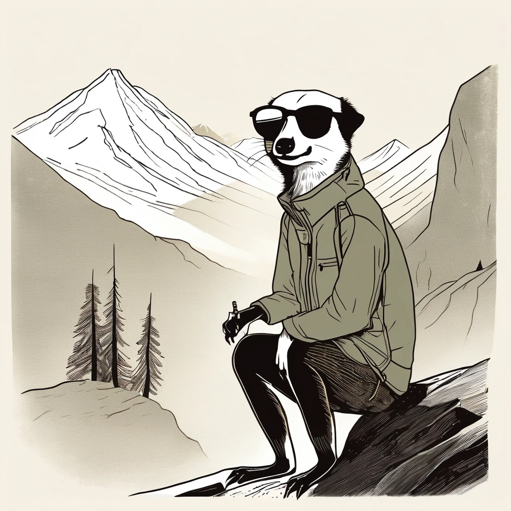 two,meerkat-like , sweet,art by Sophie Roach , art by Jon Klassen , art by Michael Cho , art by Sophie Roach、sunglasses,campimg,smoking,mountain climbing