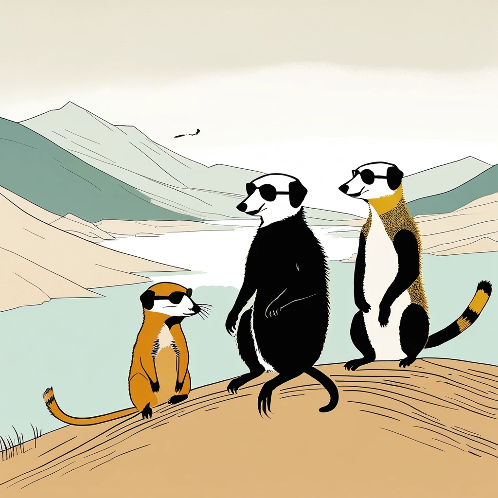 two,meerkat-like , sweet,art by Sophie Roach , art by Jon Klassen , art by Michael Cho , art by Sophie Roach、sunglasses,campimg,smoking,mountain climbing