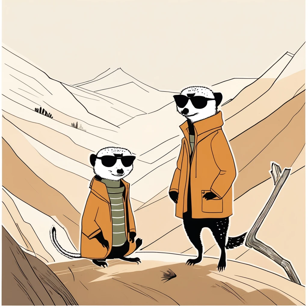 two,meerkat-like , sweet,art by Sophie Roach , art by Jon Klassen , art by Michael Cho , art by Sophie Roach、sunglasses,campimg,smoking,mountain climbing
