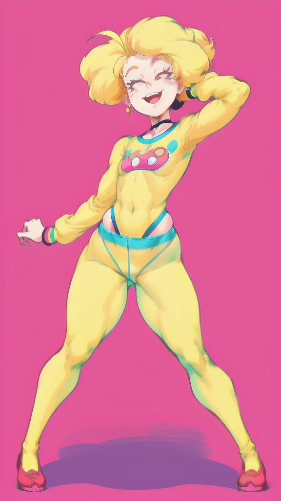Full body image of Lily Loud from The Loud House, full body in image, wearing her original outfit (diaper), blonde hair in a small tuft, female body, small and cute body, dynamic pose, detailed pose, simple background, expressive face showing a happy smile, focus on face, line art, sketch