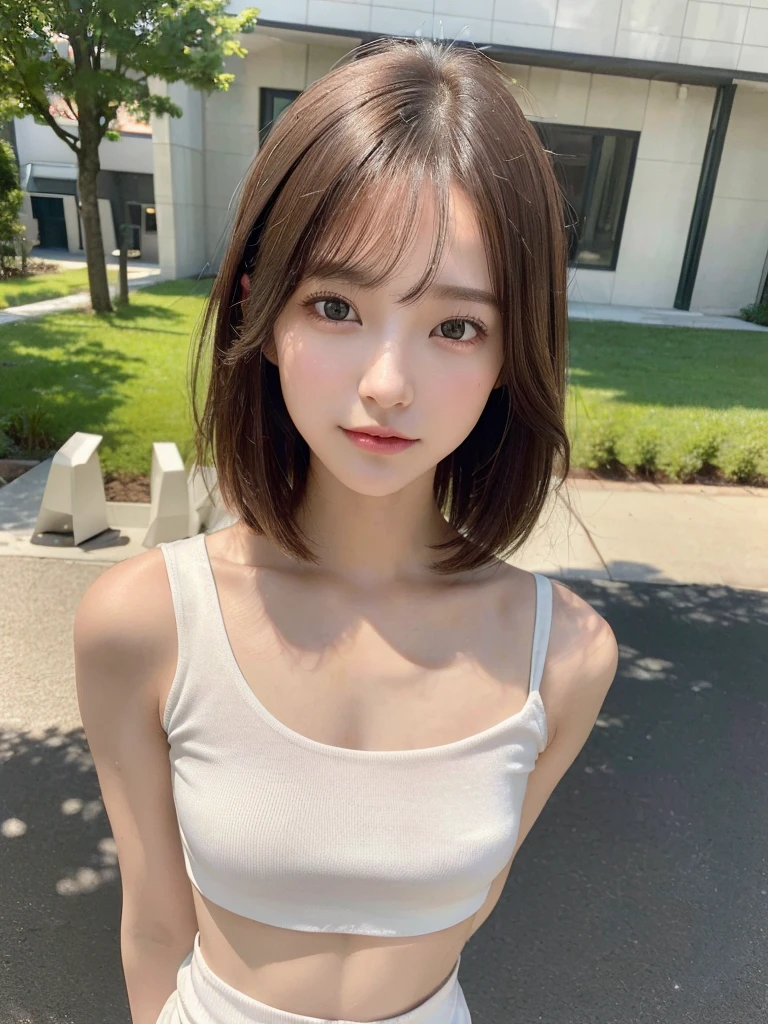 ((top quality, 8k, masterpiece: 1.3, raw photo)), Sharp Focus: 1.2, (SOLO), (1 aespa girl: 1.2), (Realistic, Photorealistic: 1.37), (face focus: 1.1), cute face, small breasts, flat chest, short messy hair, (crop top  : 1.1), Beautiful Woman drink juice outdoor, cinematic lighting, thigh highs, short ,
