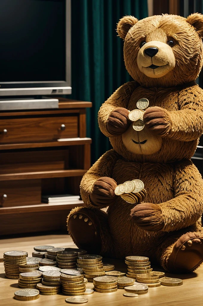 Movie Ted Bear counting coins 